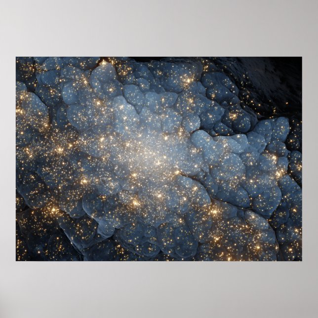 Póster Golden Nebula Sparkles Midnight Blue Cosmos (Frente)