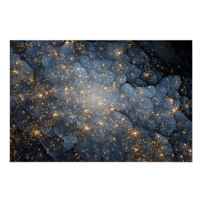Póster Golden Nebula Sparkles Midnight Blue Cosmos (Anverso)