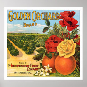 Póster Golden Orchard Los Angeles Fruit Crate Label