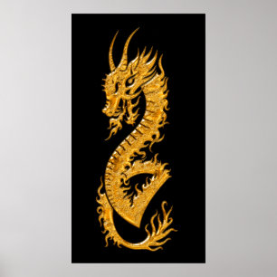 Póster Golden oriental dragon 02 (right)