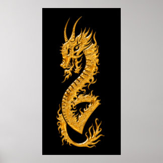 Póster Golden oriental dragon 02 (right)