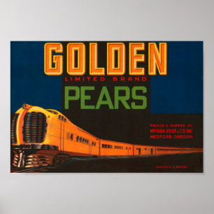 Póster Golden Pears Vintage Fruit Crate Etiqueta