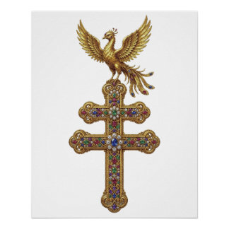 Póster Golden Phoenix Jeweled Cross