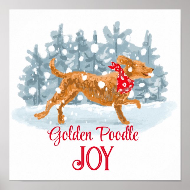 Póster Golden Poodle Holiday Poster Happy dog disfruta de (Frente)