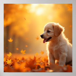 Póster Golden Retriever 8K Puppy in Autumn Maple Leaves