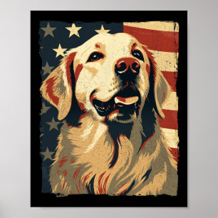 Póster Golden Retriever Bandera Americana 4 De Julio Retr