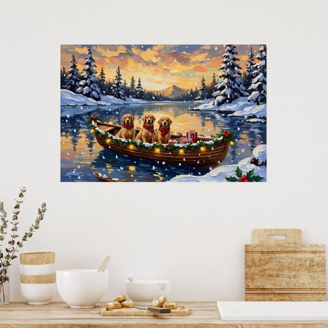 Póster Golden Retriever Christmas Boat Holiday (Cocina)