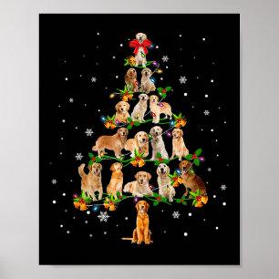 Póster Golden Retriever Christmas Tree Santa Funny Dog Lo