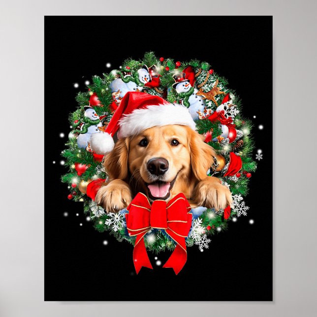 Póster Golden Retriever Christmas Wreath Decoration Xmas  (Frente)