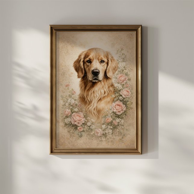 Póster Golden Retriever con Rosas (Subido por el creador)