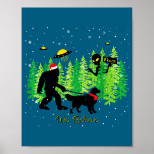 Póster Golden Retriever Divertido Bigfoot Navidad Alien O