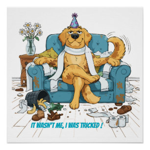 Póster Golden Retriever Divertido Perro Desordenado Cumpl