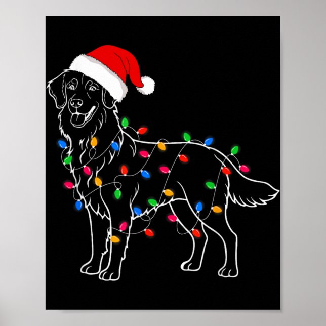 Póster Golden Retriever Dog Christmas Lights Santa Xmas D (Frente)