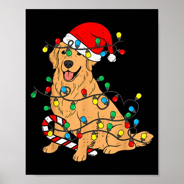 Póster Golden Retriever Dog Christmas Lights Xmas Pet Dog (Frente)