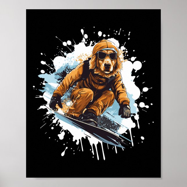 Póster Golden Retriever Dog Funny Snowboard Snowboard (Frente)
