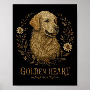 Póster Golden Retriever Embroied Guay Floral Boho Dog