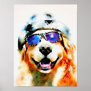 Póster Golden retriever en acuarela del gorra y de las
