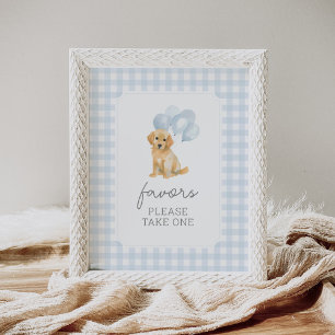 Póster Golden Retriever Gingham Baby Shower favorece el R