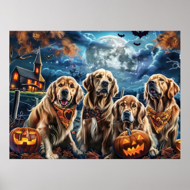 Póster Golden Retriever Halloween Spooky (Frente)