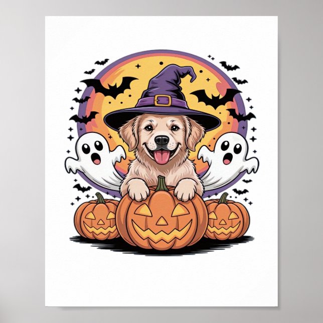 Póster Golden Retriever Halloween Witch Dog Classic T-Shi (Frente)