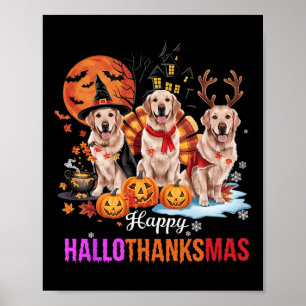 Póster Golden Retriever Happy Hallothanksmas Halloween