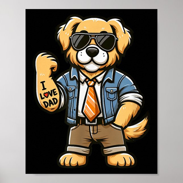 Póster Golden Retriever I Love Dad Funny Dog Tattoo (Frente)