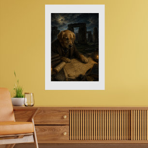 Póster Golden Retriever in Stonehenge Oil Painting