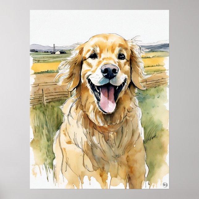 Póster Golden Retriever - Perro Art Print (Frente)