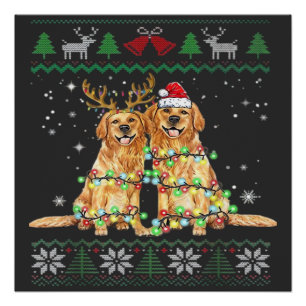Póster Golden retriever Perro feo de Navidad Funny Christ