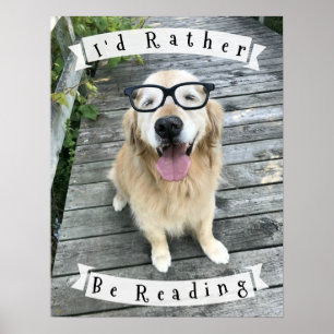 Póster Golden Retriever Prefiero Leer Clase