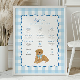 Póster Golden Retriever Puppy Dog 1st Birthday Milestone 