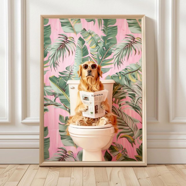 Póster Golden Retriever Reading on Toilet Bathroom Print, (Subido por el creador)