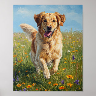 Póster Golden Retriever Run | Impressionist Art