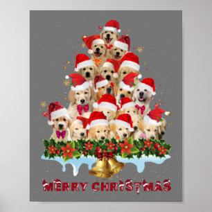 Póster Golden Retriever Santa Hat Xmas Dogs Feliz Navidad