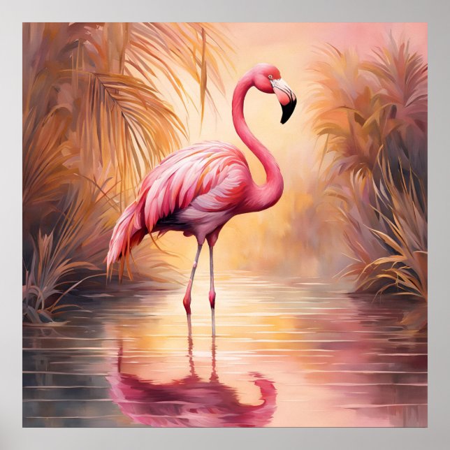 Póster Golden Rubor Flamingo Elegance (Frente)