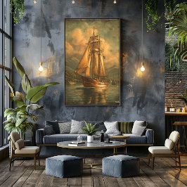 Póster Golden Sails — Classic Maritime Voyage