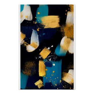 Póster Golden Splash Abstract — Navy Blue & Gold Textured