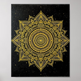 Póster Golden Starburst Mandala on Black