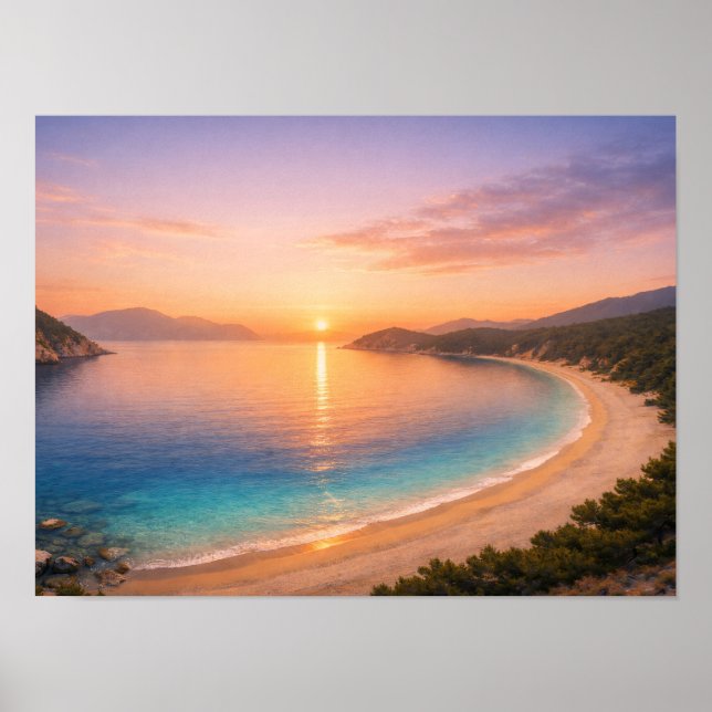 Póster Golden Sunset Ocean Bay Poster - Mediterranean (Frente)