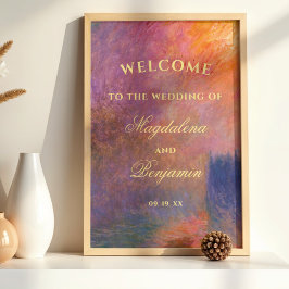 Póster Golden Sunset Sky Monet Painting Wedding Welcome