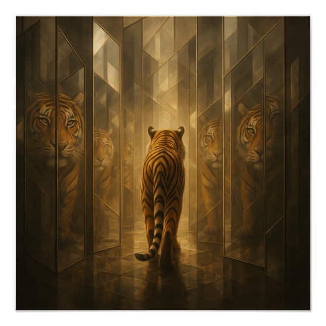 Póster Golden Tiger in a Mirror Maze – GeoWild Art (Anverso)