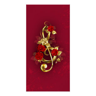 Póster Golden Treble Clef con flores Rosas