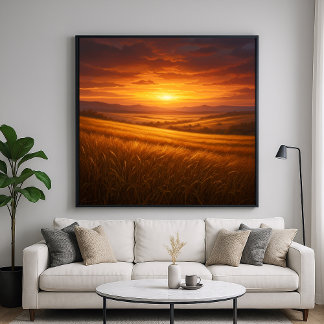 Póster Golden Valley - Sunset Wheat Field Painting Style
