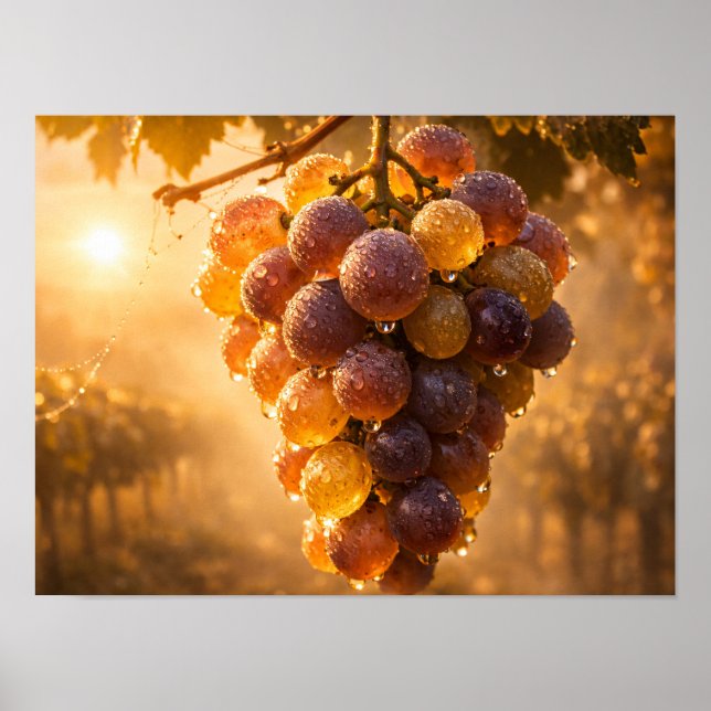 Póster Golden Vineyard Grapes Poster - Autumn Sun (Frente)