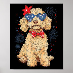 Póster Goldendoodle 4 de julio Patriótico Golden Doodle D
