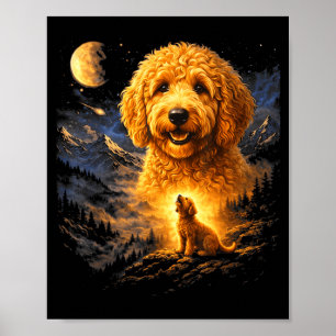 Póster Goldendoodle Aullando A La Luna Vintage 90s Divert