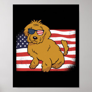 Póster Goldendoodle Bandera Americana 4 De Julio Usa Dive