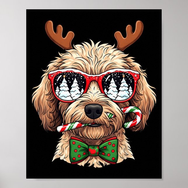 Póster Goldendoodle Christmas Reindeer Holiday Dog Lover  (Frente)