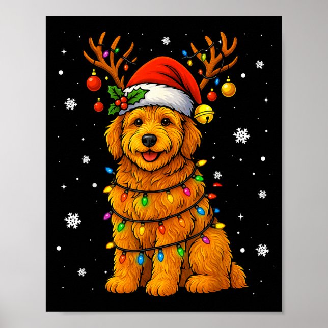 Póster Goldendoodle Christmas Tee Reindeer Christmas Ligh (Frente)