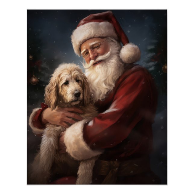 Póster Goldendoodle con Santa Claus Navideño Festivo (Anverso)